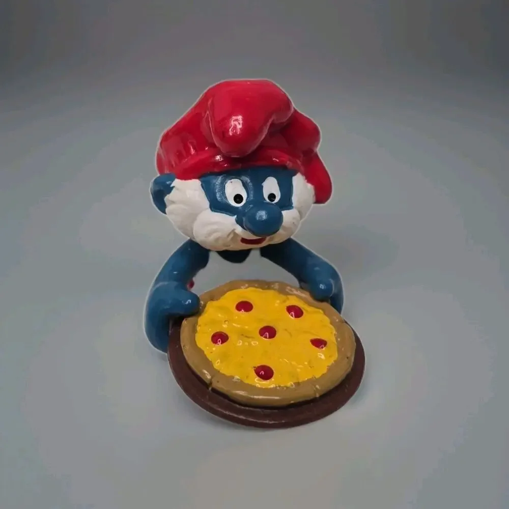 Smurfs 20180 Pizza Papa Smurf Food Rare Vintage Figure PVC Toy Figurine 80s Peyo